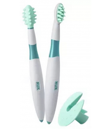 NUK 2 Brosses à Dents Educative 6 mois et plus + 1 bague de sécurité