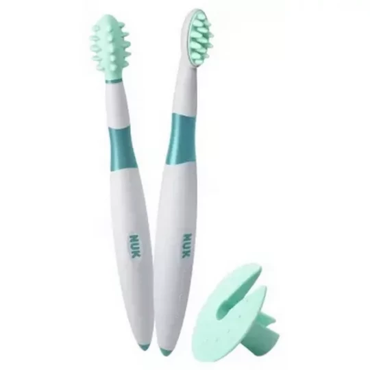 NUK 2 Brosses à Dents Educative 6 mois et plus + 1 bague de sécurité