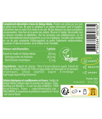 Nutri&Co Ginkgo Biloba Gélules x 120
