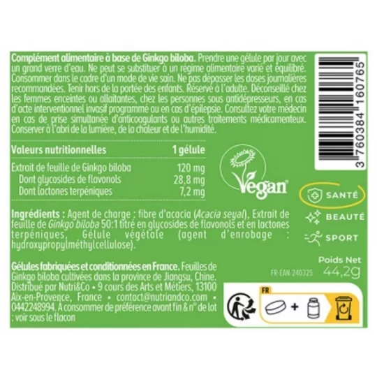 Nutri&Co Ginkgo Biloba Gélules x 120 - image 2