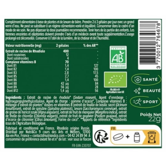 Nutri&Co Rhodiola Bio Gélules x 60 - image 2