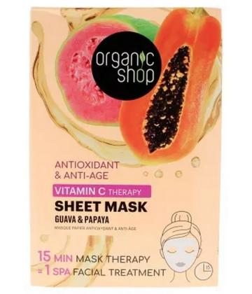 Organic Shop Masque Papier Antioxydant & Anti-Âge Goyave & Papaye Masque 25 g