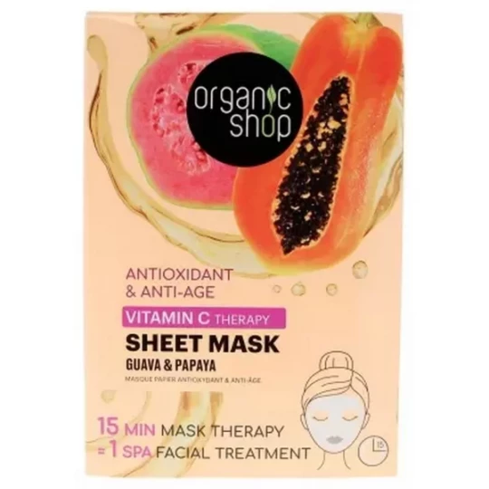Organic Shop Masque Papier Antioxydant & Anti-Âge Goyave & Papaye Masque 25 g