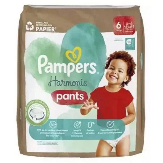 Pampers Harmonie Pants Couches-Culottes Taille 6 Emballage Recyclé (15 kg et +) x 24