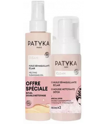 PATYKA Clean Huile Démaquillante Éclair Bio 150 ml + Mousse Nettoyante Détox Bio 150 ml Offre Spéciale
