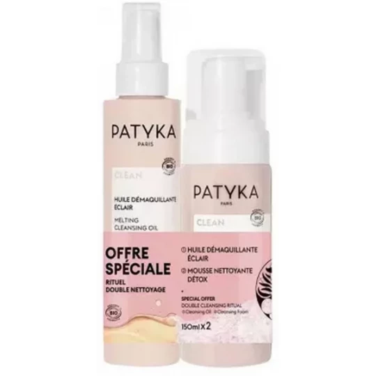 PATYKA Clean Huile Démaquillante Éclair Bio 150 ml + Mousse Nettoyante Détox Bio 150 ml Offre Spéciale