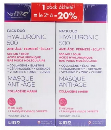 Pharm Nature Hyaluronic 500 Masque Anti-Âge Gélules 2 x 81 + 4 Masques Offerts