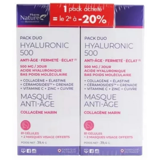 Pharm Nature Hyaluronic 500 Masque Anti-Âge Gélules 2 x 81 + 4 Masques Offerts