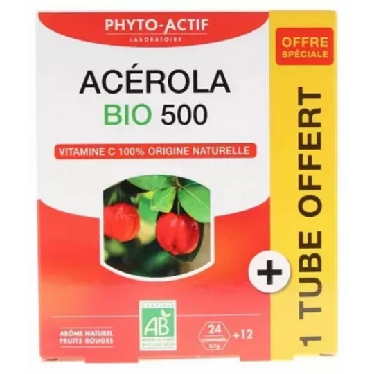 Phyto-Actif Acerola 500 Bio Comprimés x 24 + 1 Tube Offert