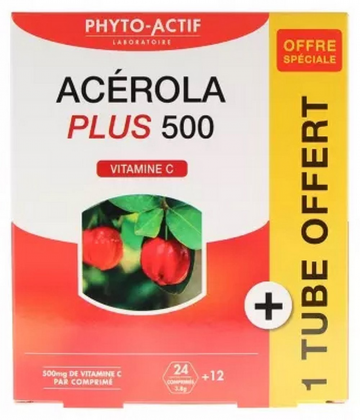 Phyto-Actif Acerola Plus 500 Comprimés x 24 + 1 Tube Offert