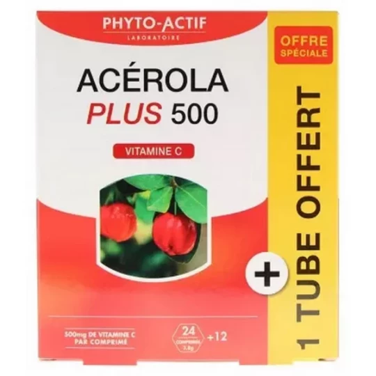 Phyto-Actif Acerola Plus 500 Comprimés x 24 + 1 Tube Offert