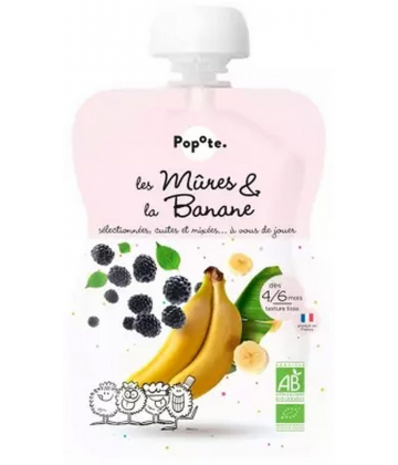 Popote Gourde Les Mures & La Banane Compote des 4/6 Mois Bio 120 g