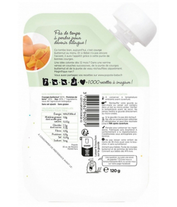 Popote Gourde La Courge Butternut Purée des 4/6 Mois Bio 120 g