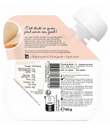 Popote Gourde La Dinde Purée des 4/6 Mois Bio 60 g