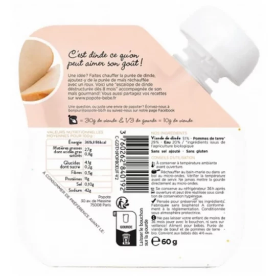 Popote Gourde La Dinde Purée des 4/6 Mois Bio 60 g - image 2
