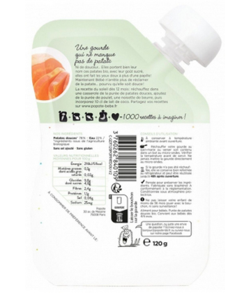 Popote Gourde La Patate Douce Purée des 4/6 Mois Bio 120 g