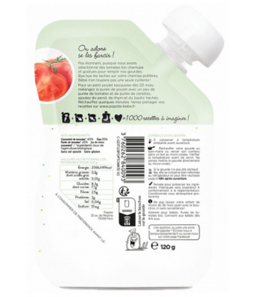 Popote Gourde La Tomate Purée des 4/6 Mois Bio 120 g