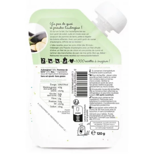 Popote Gourde l'Aubergine Purée des 4/6 Mois Bio 120 g - image 2