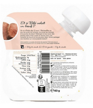 Popote Gourde Le Bœuf Purée des 4/6 Mois Bio 60 g