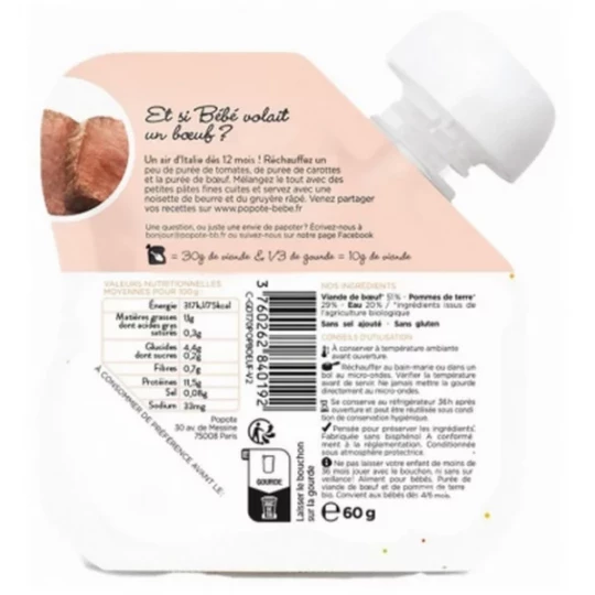 Popote Gourde Le Bœuf Purée des 4/6 Mois Bio 60 g - image 2