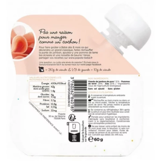 Popote Gourde Le Jambon Purée des 4/6 Mois Bio 60 g - image 2