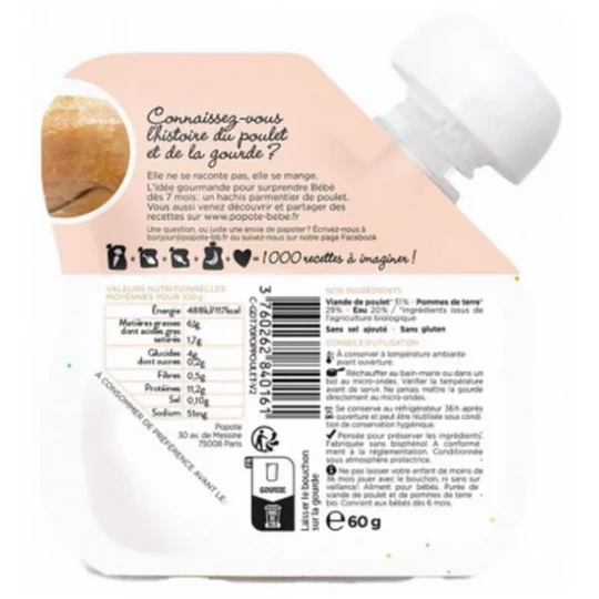 Popote Gourde Le Poulet Purée des 4/6 Mois Bio 60 g - image 2
