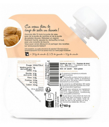 Popote Gourde Le Veau Purée des 4/6 Mois Bio 60 g