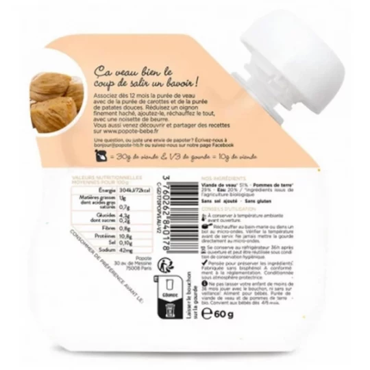Popote Gourde Le Veau Purée des 4/6 Mois Bio 60 g - image 2