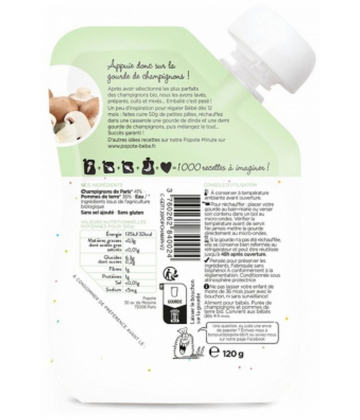 Popote Gourde Les Champignons Purée des 4/6 Mois Bio 120 g