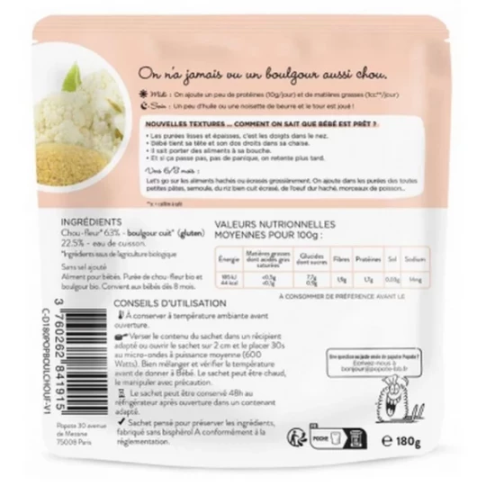 Popote Les Moulinés Chou-Fleur et Boulgour des 8 Mois Bio 180 g - image 2