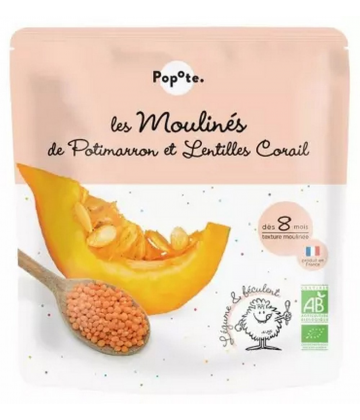 Popote Les Moulinés de Potimarron et Lentilles Corail des 8 Mois Bio 180 g