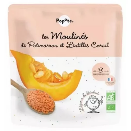 Popote Les Moulinés de Potimarron et Lentilles Corail des 8 Mois Bio 180 g