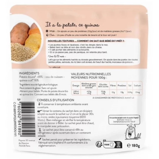 Popote Les Moulinés Patate Douce et Quinoa des 8 Mois Bio 180 g - image 2