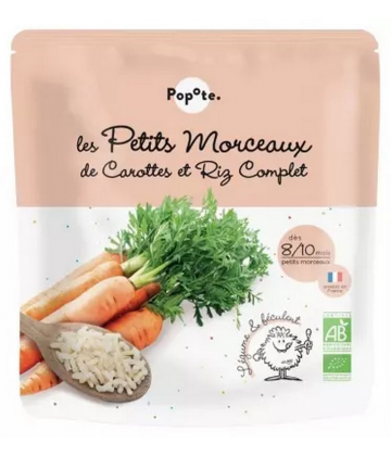 Popote Les Petits Morceaux Carottes et Riz Complet des 8/10 Mois Bio 190 g