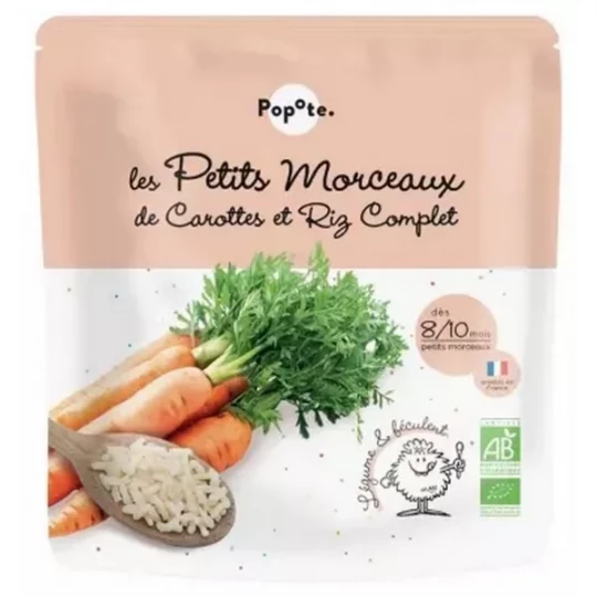 Popote Les Petits Morceaux Carottes et Riz Complet des 8/10 Mois Bio 190 g