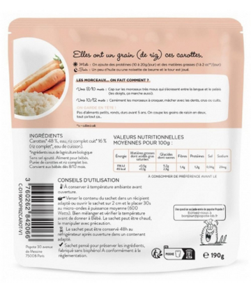 Popote Les Petits Morceaux Carottes et Riz Complet des 8/10 Mois Bio 190 g