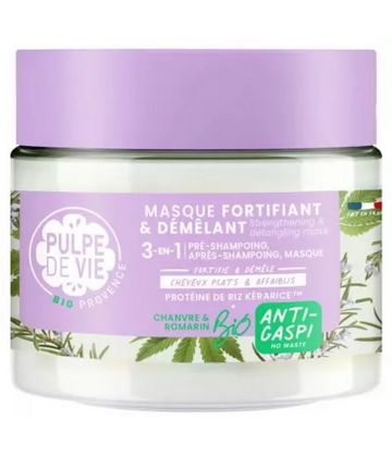 Pulpe de Vie Masque Capillaire Fortifiant et Démêlant Chanvre et Romarin 3 en 1 Bio 300 ml