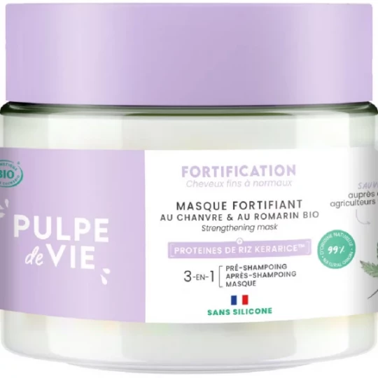 Pulpe de Vie Masque Capillaire Fortifiant et Démêlant Chanvre et Romarin 3 en 1 Bio 300 ml