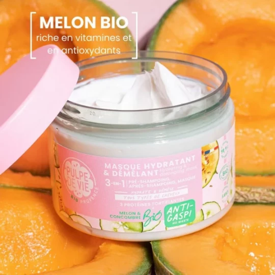 Pulpe de Vie Masque Capillaire Hydratant et Démêlant Melon 3 en 1 Bio 300 ml - image 3