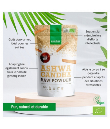 Purasana Super Food Tea Poudre d'Ashwagandha Bio 100 g