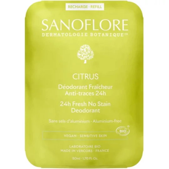 Sanoflore Déodorant Fraîcheur 24h Citrus Recharge Bio 50 ml