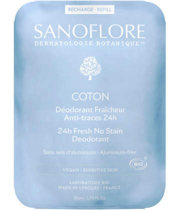 Sanoflore Déodorant Fraîcheur 24h Coton Recharge Bio 50 ml
