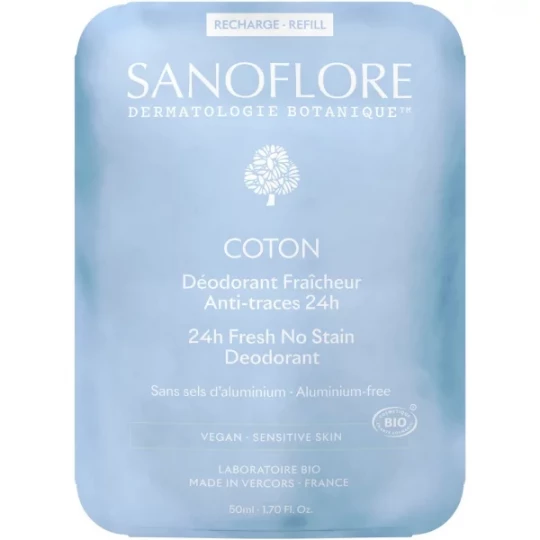 Sanoflore Déodorant Fraîcheur 24h Coton Recharge Bio 50 ml