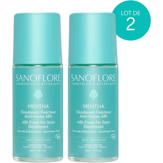 Sanoflore Déodorant Fraîcheur 48h Mentha Roll-On Bio 2 x 50 ml