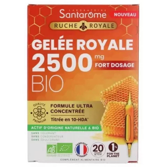 Santarome Ruche Royale Gelée Royale 2500 mg Bio Ampoules x 20