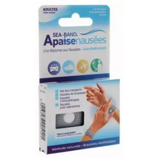 Sea-Band Adultes Apaisenausées Paire de Bracelets d'Acupression Gris