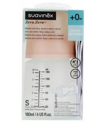 Suavinex Care Zero.Zero Biberon Anti-Colique Débit Lent 0 Mois et + 180 ml