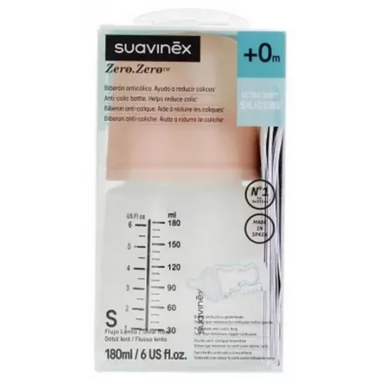 Suavinex Care Zero.Zero Biberon Anti-Colique Débit Lent 0 Mois et + 180 ml
