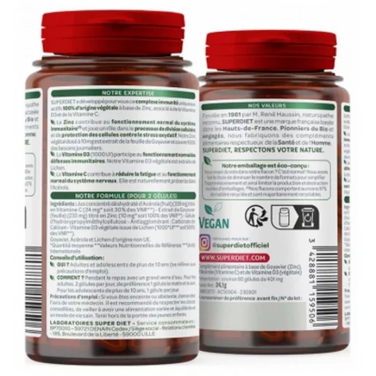 Superdiet Zinc + Vitamines D3 C Gélules x 60 - image 2