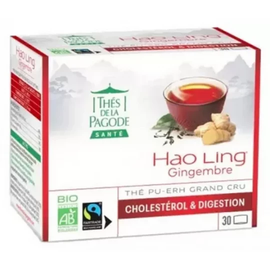 Thés de la Pagode Hao Ling Gingembre Thé Pu-Erh Grand Cru Cholestérol Bio Sachets x 30